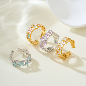 Enamel Flower Open <b>Ring</b> <b>Adjustable</b> Index Finger <b>Ring</b> With Pave Setting For Gift Jewelry - Product Image 4