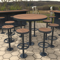 Ensemble table ronde d'extérieur personnalisée plateau en bois et matériau en acier table de pique-nique banc café restaurant adapté à plusieurs personnes