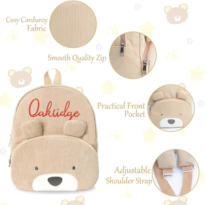 Sac à dos personnalisé en velours côtelé pour tout-petits avec nom brodé, sac d'école mignon personnalisé avec ours pour garçons et filles - Product Image 6
