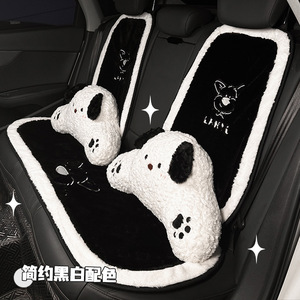 Cute Cartoon <b>Car</b> Seat <b>Covers</b> Faux Fur Full Set Front <b>Winter</b> Warm Non Slip Decorative Plush Cushion - Product Image 3