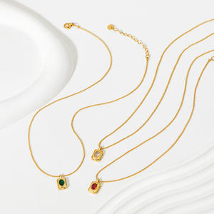 Stile europeo e americano smeraldo Vintage colorato zircone piccolo ciondolo rotondo perline catena di gioielli - Product Image 3