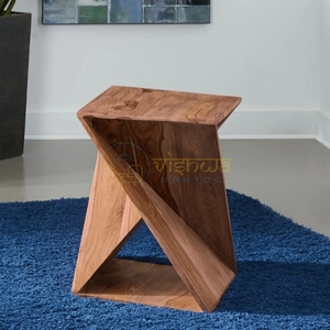 Artisan Sheesham Wood Geometric <b>Side</b> <b>Table</b> with Sculpted Cross Frame Open Shelf <b>Rustic</b> Accent Stand Modern Living Room Furniture - Product Image 1
