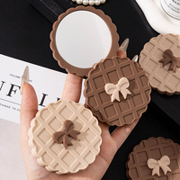 Miroir miniature en gaufre de couleur café mignon et portable pour filles, miroir de maquillage haute définition, petit miroir rotatif pour retoucher le maquillage