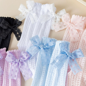 Chaussettes longues à nœud ajourées pour bébés filles, chaussettes d'été à volants, chaussettes hautes au genou avec nœud pour bébés - Product Image 5