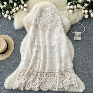 กระโปรงทรงเอเอวสูงสำหรับผู้หญิง ดีไซน์ลูกไม้ฉลุลายดอกไม้ปักลาย  กระโปรงยาวปานกลาง แฟชั่นฤดูร้อน - Product Image 1