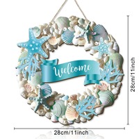 Letrero de bienvenida de madera con diseño de playa de verano, impresión 2D, decoración de tablero plano de madera para pared o puerta, estilo costero.