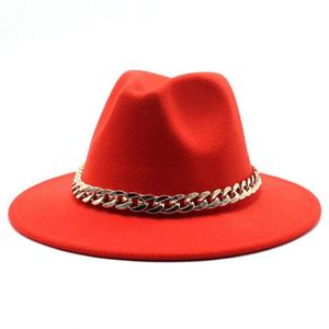 Wholesale Wide Brim Women Fedora Hats for Adults <b>Cheap</b> 27 Solid Colors Polyester Fedora Hats With <b>Chain</b> - Product Image 3