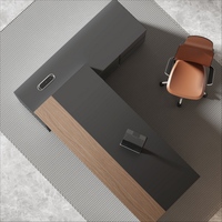 Bureau de direction moderne en forme de L, table de patron en bois de luxe, poste de travail de PDG avec armoire de rangement latérale, durable, facile à assembler