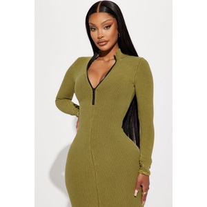 Robe décontractée pour femme de style sport, col montant, fermeture éclair sur le devant, taille personnalisée, de haute qualité - Product Image 1