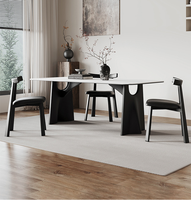 Ensemble table et chaises de salle à manger en bois massif de frêne blanc, style rétro français, plateau en marbre, design rectangulaire moderne et minimaliste, portable