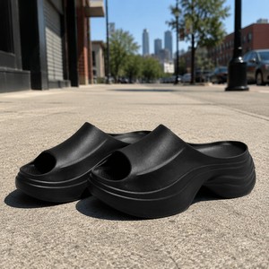 <span class=keywords><strong>Mules</strong></span> compensées tendance en EVA noir à semelle ondulée, confortables pour <span class=keywords><strong>femme</strong></span> au quotidien - Product Image 4