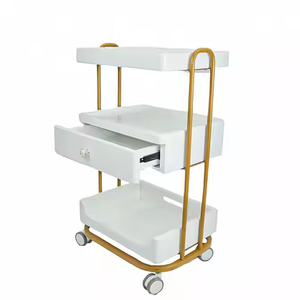 Chariot de luxe haut de gamme original pour salon de beauté, chariot de gestion des soins de la peau avec étagère de rangement en bois, chariot à outils en métal et plastique - Product Image 4