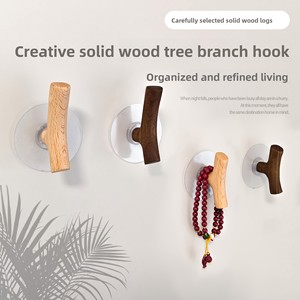 Branches d'arbres en bois massif nordiques créatives sans perçage Crochets pour chapeaux et crochets muraux - Product Image 2