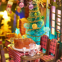 IIECREATE SL-29 Puzzle 3D en bois de Noël, modèle éducatif, kit miniature DIY, maison de poupée artisanale, mini Noël