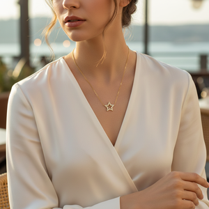 14K Solid Gold <b>Light</b> <b>Star</b> Charm Trend Pendant Necklace Fine Jewellery for Women Made in Turkey - Product Image 3