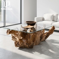 Ensemble de table basse en bois de teck massif sur mesure, design rustique et durable, pour salon intérieur