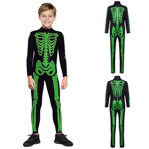 Combinaison squelette vert néon pour garçons et filles, imprimé os lumineux, col montant, manches longues, costume de scène de danse personnalisé - Product Image 2