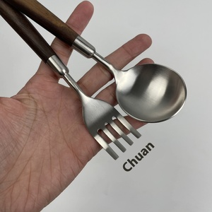 304 Stainless Steel Spoon Fork <strong>Set</strong> Walnut <strong>Handle</strong> Modern Disposable Household Western Dining Utensils for Parties <strong>Children</strong> - Product Image 3