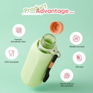 Botella de Agua de Vidrio Borosilicato de 500 ml con Funda de Silicona, Libre de BPA, a Prueba de Fugas, Portátil con Cordón - Product Image 4