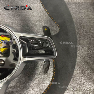 Volante de Ante Negro Personalizado para Porsche 911 992 997 718 Panamera Cayenne Taycan Macan <span class=keywords><strong>Tarkan</strong></span> Boxster Carrera - Product Image 6