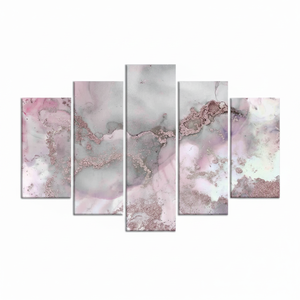 Toile d'art en marbre rose et gris : impression sur verre à l'encre d'alcool scintillante, lot de 5 toiles assorties - Product Image 2