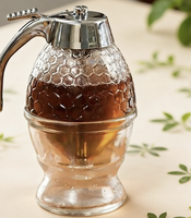 Distributeur de miel en verre moderne de 200 ml avec support pour les fêtes – Pot à miel transparent