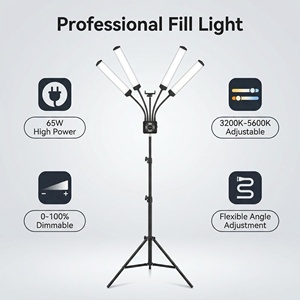 Kit d'éclairage vidéo LED professionnel à 4 bras CRI 90+ portable <span class=keywords><strong>pour</strong></span> studio <span class=keywords><strong>photo</strong></span>, idéal <span class=keywords><strong>pour</strong></span> YouTube, TikTok, créateurs de contenu, vlogs et miroirs - Product Image 1