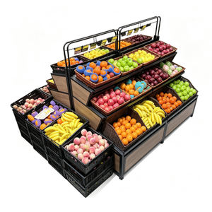 Estantes de Exhibición de Frutas y Verduras Frescas de Doble Cara, Estantes de Madera y Acero <span class=keywords><strong>para</strong></span> Supermercados y Tiendas de Productos Agrícolas - Product Image 1