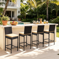 Tabouret de bar extérieur en rotin noir résistant aux intempéries, chaise haute en osier pour jardin, piscine, pelouse, cour arrière