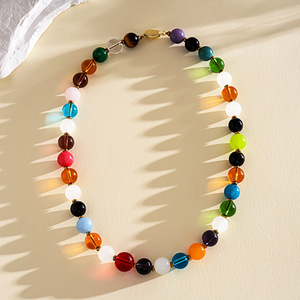 Collier ras du cou multicolore en pierres naturelles pour femme, style bohème, avec perles rondes en cristal, chaîne de clavicule tendance, bijoux fantaisie - Product Image 5