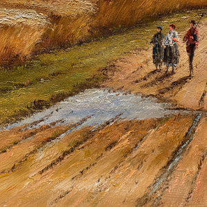 Peintures à l'huile classiques peintes à la main sur toile 20x24 pouces, trois personnes à la ferme, art fin, 100% toile - Product Image 1