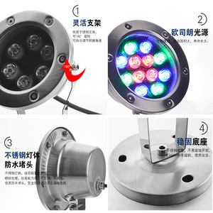 Luces LED Subacuáticas de Acero Inoxidable, Bajo Voltaje, Multicolor, para Piscinas, Estanques y Fuentes - Product Image 4