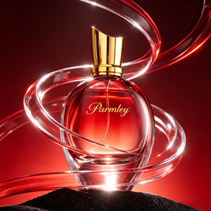 Flacon de parfum de luxe personnalisé de 75 ml en verre épais dégradé rouge avec pulvérisateur à brume fine et bouchon doré - Product Image 1