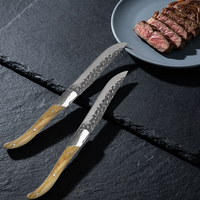 Nouvelle collection de couteaux à steak Laguiole en acier inoxydable, lame martelée, manche en bois d'olivier