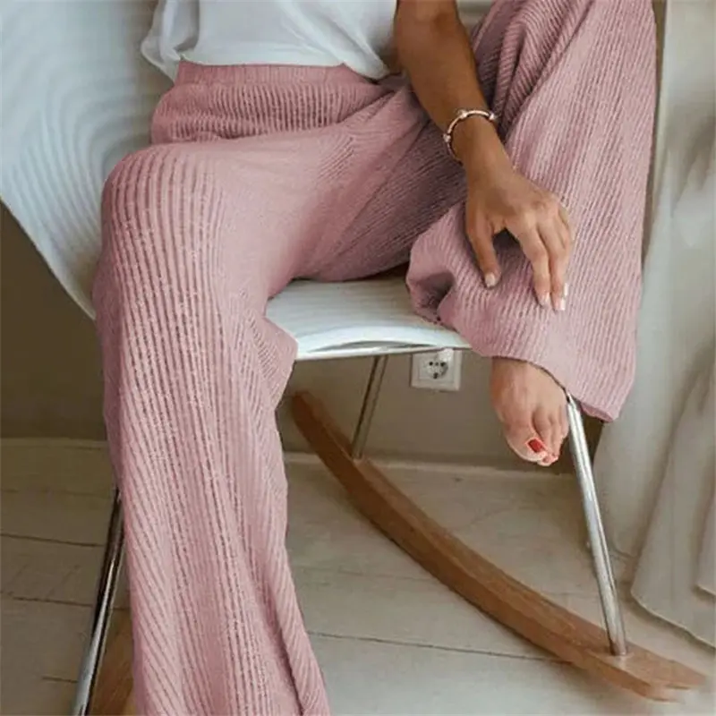 Simwood — pantalon taille haute décontracté tricoté pour femme, à jambes larges, nouvelle collection printemps 2021