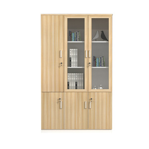 Armoire de classement en bois à 5 niveaux avec porte vitrée verrouillable, meuble de rangement de bureau, bibliothèque, armoire d'archives - Product Image 5