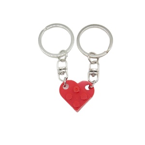 2pcs/set Cute Love Heart Brick Detachable Keychain Couples Friendship Women Men Building Block Key Ring Birthday Jewelry Gift