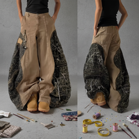 Pantalon en jean cargo évasé à jambe large, style vintage, imprimé léopard brodé, lavage délavé, fabrication OEM YT