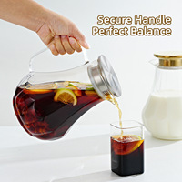 Pot à eau en verre 2L avec poignée et couvercle en verre - Bouilloire en verre borosilicate haute résistance à la chaleur pour café, thé, cuisine domestique