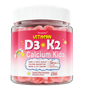 ויטמינים D3 K2 בטעם תות טבעי, תוסף סידן, מגנזיום ואבץ עם אומגה-3 DHA ו-EPA, מותג פרטי OEM. - Product Image 1
