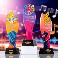 Nouveau Trophée en Cristal en forme de Microphone Musical Personnalisé pour Chorale, Compétition de Voix, Top Dix des Chanteurs du Campus, Champion de la Compétition de Discours