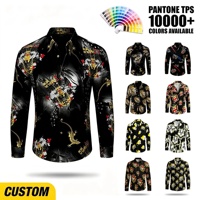 Kemeja Pria Kancing Depan Custom OEM ODM Motif Elang Barok dengan Cetak Sublimasi 3D di Seluruh Permukaan, Bahan Bernapas & Ramah Lingkungan untuk Streetwear