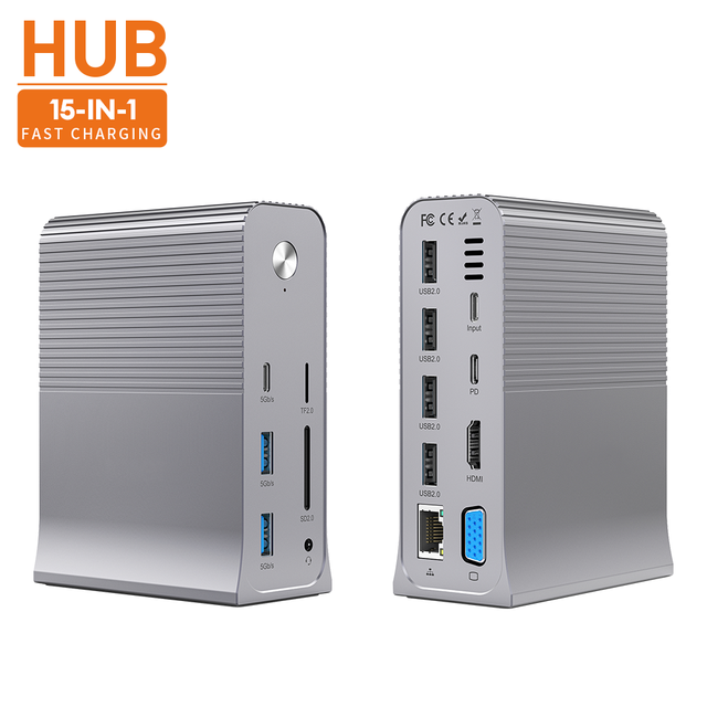 Vina 15 in 1 Type C Hub With 1000m-LAN and Vga Usb C Hub to 7 Ports Usb 3.0 Usb C Adapter Multi Port Dock PD Charging PD 100W