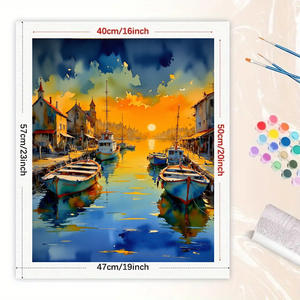 Kit <span class=keywords><strong>de</strong></span> peinture par numéros <span class=keywords><strong>de</strong></span> <span class=keywords><strong>paysage</strong></span> <span class=keywords><strong>de</strong></span> <span class=keywords><strong>bord</strong></span> <span class=keywords><strong>de</strong></span> <span class=keywords><strong>mer</strong></span> pour adultes-Bateaux portuaires <span class=keywords><strong>de</strong></span> bricolage au coucher du soleil 16x20 pouces, cadeaux d'art côtier sans cadre - Product Image 2