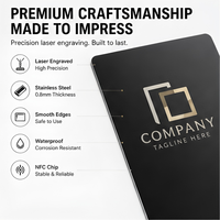 Carte de visite professionnelle en métal NFC en acier inoxydable gravée au laser sur mesure, programmable NTAG215 vierge pour l'image de marque d'entreprise