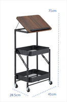 Chariot utilitaire roulant personnalisé ODM avec plateau inclinable imitation bois et panier de rangement en métal grillagé pour la maison, le bureau et les approvisionnements en gros