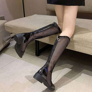 New Fashionable Ladies' High Boots Unique Mesh Design Pointed Toe Comfortable Western Style <b>Summer</b> Autumn Winter Spring PU Upper - Product Image 2