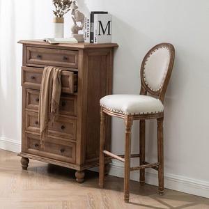 Tabouret de bar en bois massif, style campagnard américain, dossier haut, siège rembourré, durable, usage domestique, design européen - Product Image 4