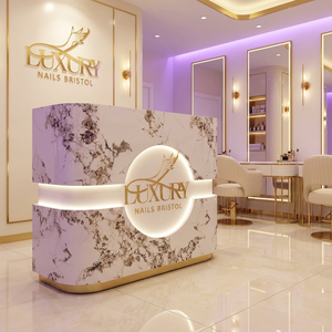 Luxury Nails Bristol Reception <b>Desk</b> Contemporary Marble Design Gold Trim Salon Furniture - Product Image 1