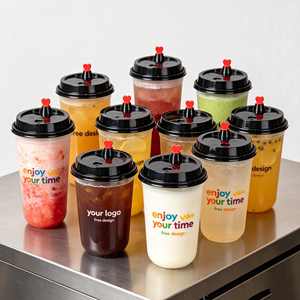 Gobelets en plastique jetables pour animaux de compagnie, 12, 14, 16 oz, transparents, pour bubble tea, crème glacée, café, avec logo personnalisable et couvercle à clapet. - Product Image 1